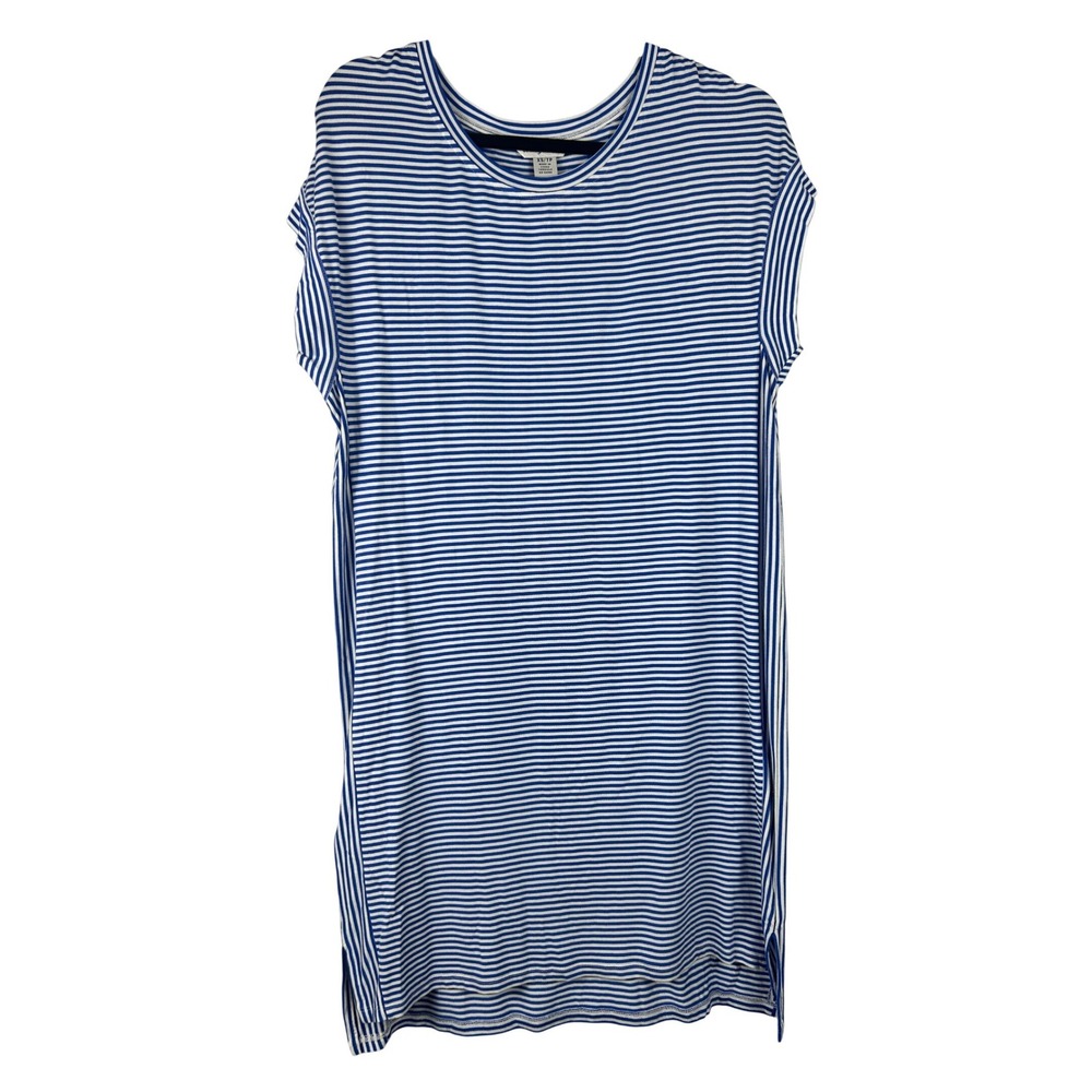 Tommy Bahama Blue White Striped Jersey Shift Dress Cap‎ Sleeve Stretch Size XS
